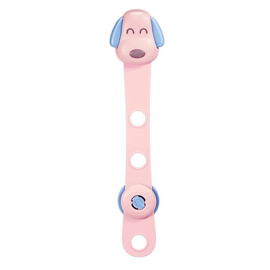 Siguranta pentru Usi si Sertare Copii, Sistem Blocare cu Inchidere Dubla si Catarama Reglabila, Protectie Frigider si Dulap, ABS si PP, Model Catelus, 24 x 5 cm, Roz