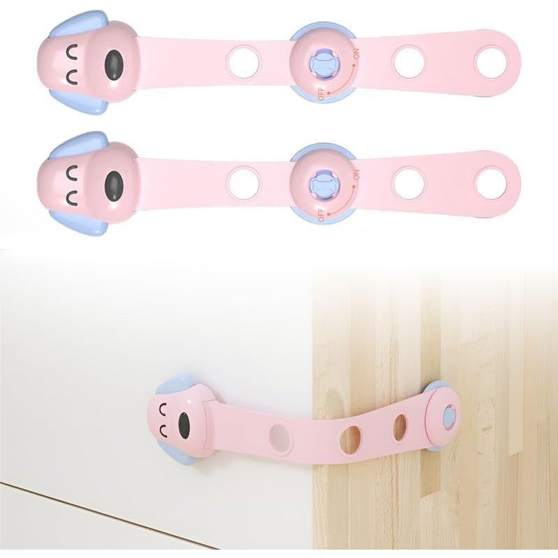 Siguranta pentru Usi si Sertare Copii, Sistem Blocare cu Inchidere Dubla si Catarama Reglabila, Protectie Frigider si Dulap, ABS si PP, Model Catelus, 24 x 5 cm, Roz