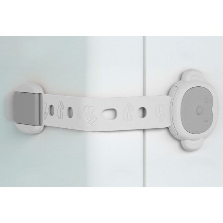 Siguranta pentru Usi si Sertare Copii, Blocare Dulap si Frigider, Model Maimutica, Sistem Autoadeziv cu Lungime Reglabila, Plastic Ecologic, Albastru/Alb, 21.5 x 6 cm