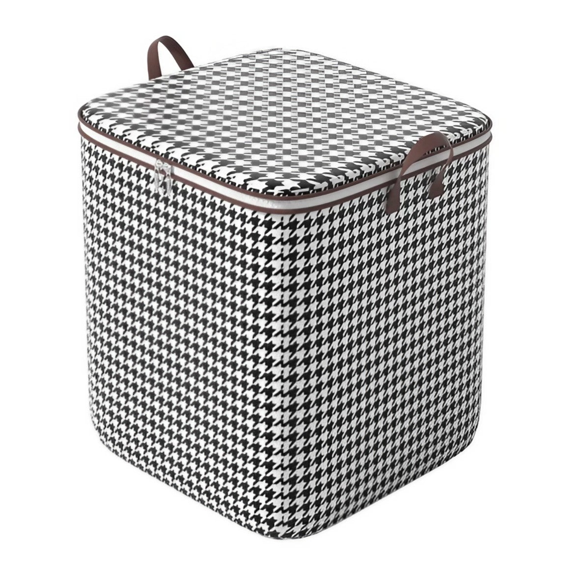 Cutie Depozitare Haine si Lenjerie, Organizator Pliabil cu Fermoar si Maner Ranforsat, Material Textil Rezistent, Model Carouri, 140 Litri, 56x45x56 cm, Alb-Negru