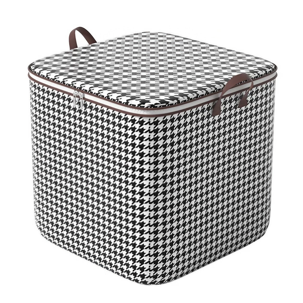 Cutie Depozitare Haine si Lenjerii, Organizator Pliabil cu Fermoar si Maner Ranforsat, Material Textil Rezistent, Model Carouri Alb-Negru, 100 Litri, 40x50x50 cm