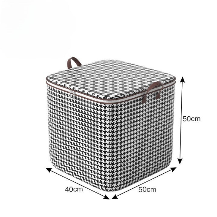 Cutie Depozitare Haine si Lenjerii, Organizator Pliabil cu Fermoar si Maner Ranforsat, Material Textil Rezistent, Model Carouri Alb-Negru, 100 Litri, 40x50x50 cm