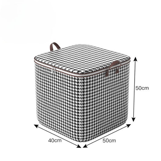 Cutie Depozitare Haine si Lenjerii, Organizator Pliabil cu Fermoar si Maner Ranforsat, Material Textil Rezistent, Model Carouri Alb-Negru, 100 Litri, 40x50x50 cm