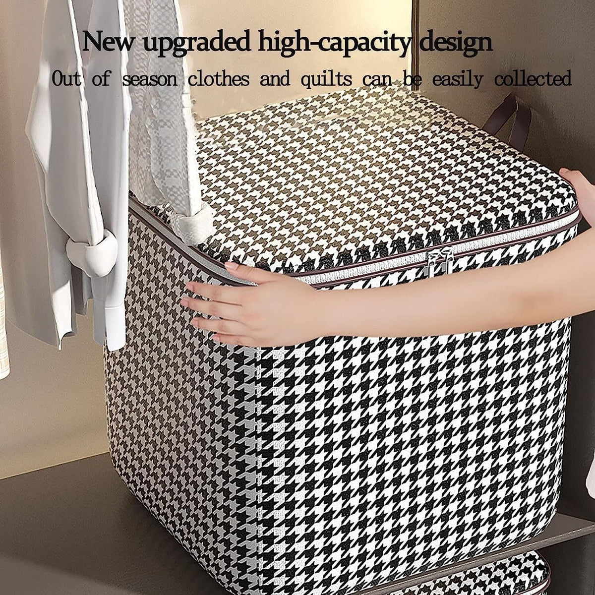 Cutie de Depozitare pentru Haine si Lenjerie, Organizator Pliabil cu Fermoar Dublu, Manere Ranforsate, Material Textil Rezistent, 50x50x70 cm