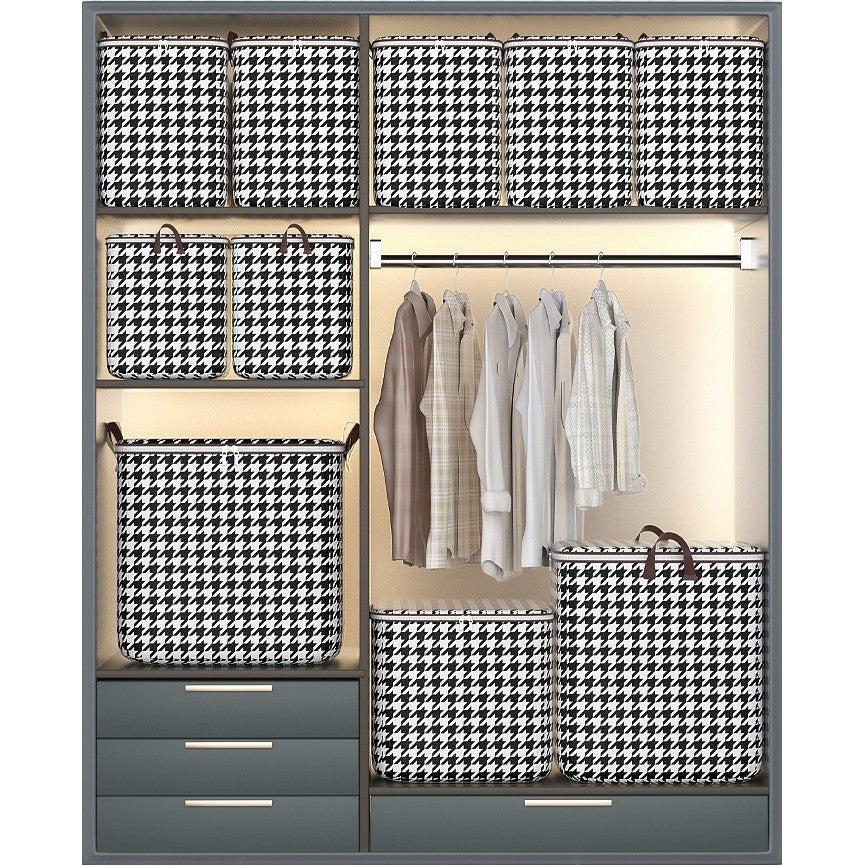 Cutie Depozitare Haine cu Fermoar, Organizator Pliabil pentru Paturi si Lenjerie, Maner Ranforsat, Material Textil Rezistent, 80 Litri, Model in Carouri Alb-Negru