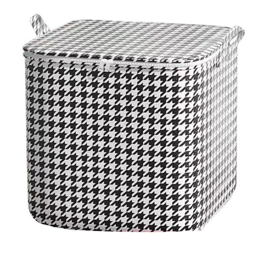 Cutie Depozitare Haine cu Fermoar, Organizator Pliabil pentru Paturi si Lenjerie, Maner Ranforsat, Material Textil Rezistent, 80 Litri, Model in Carouri Alb-Negru