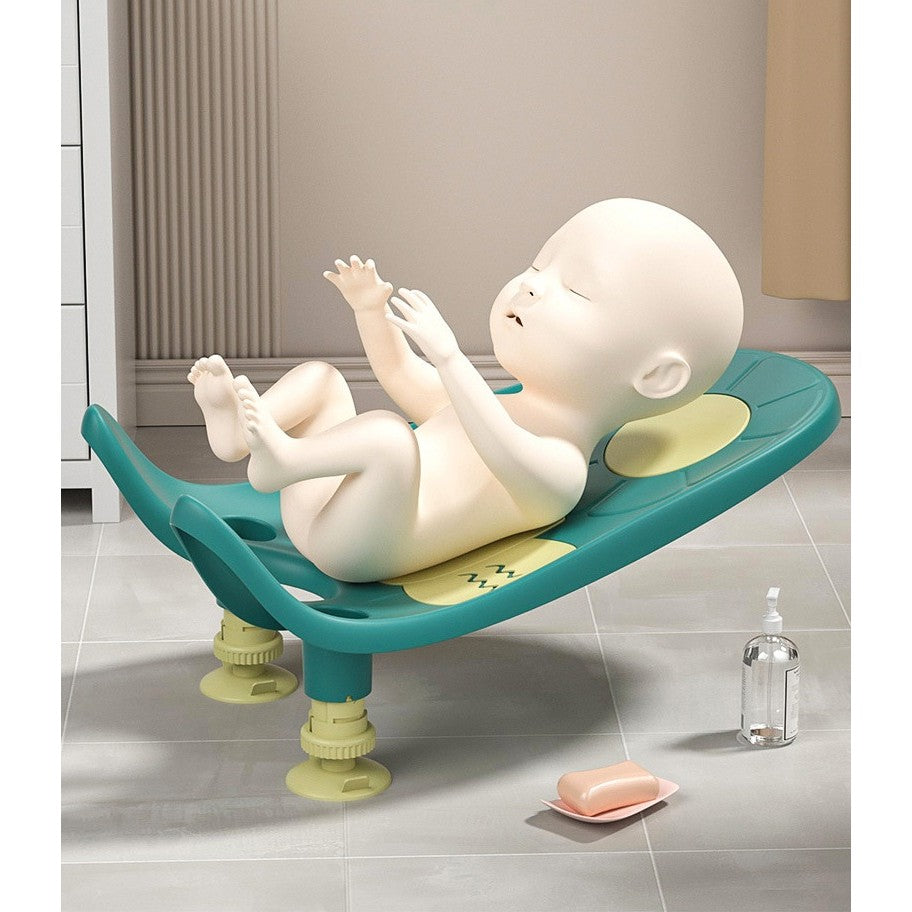 Suport Baie Bebelusi si Scaun Portabil Ergonomic, Montare pe Chiuveta sau Cada, Inclinare Reglabila cu Ventuze Antiderapante, Material TPE Moale, 0-12 Luni, 50 x 24 x 12.5 cm, Verde