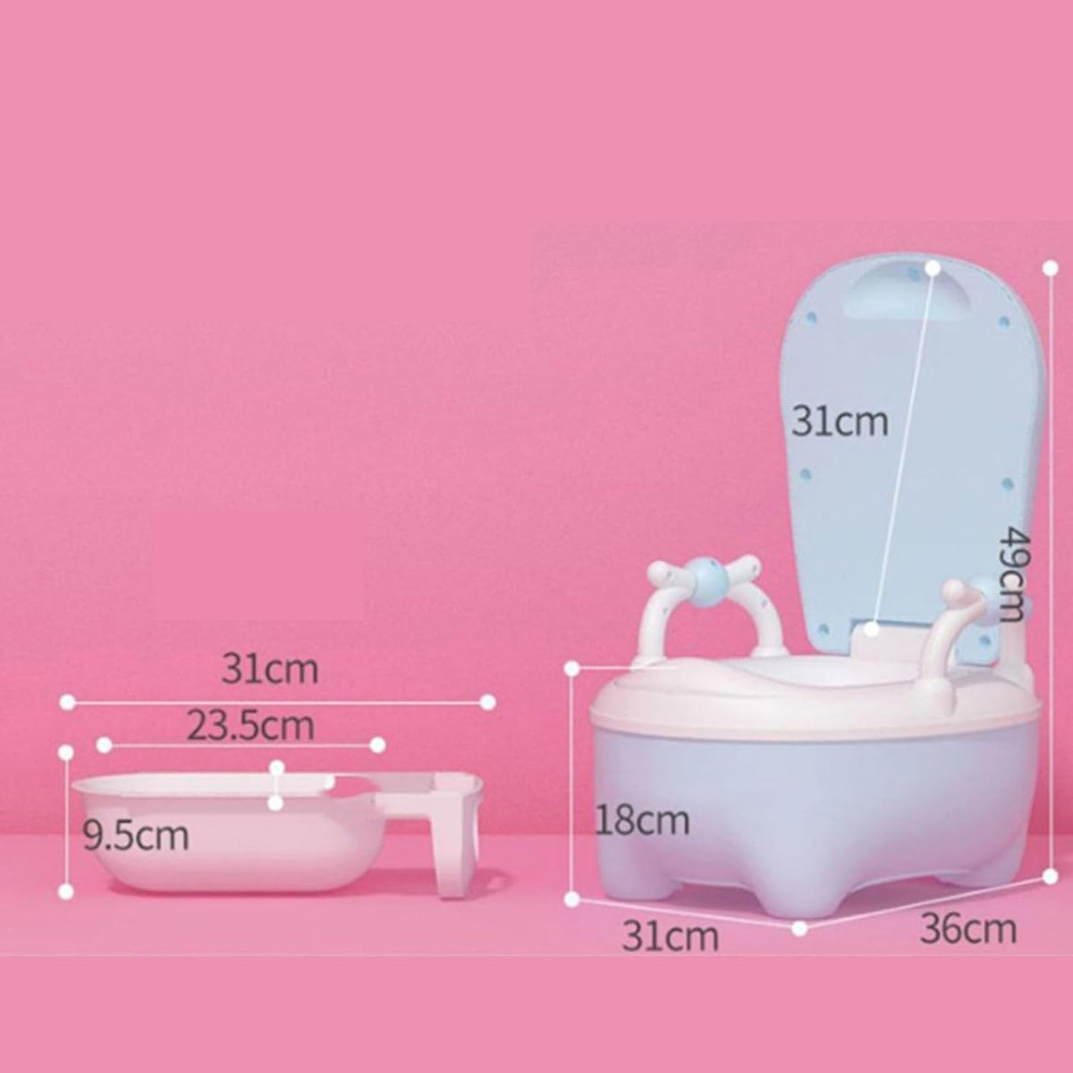 Olita pentru Copii, Design Vacuta cu Manere si Capac PU, Portabila, Compartiment Detasabil, Anti-Alunecare, Include Perie Curatare, Material PP/PVC Non-Toxic, +1 An, Albastru