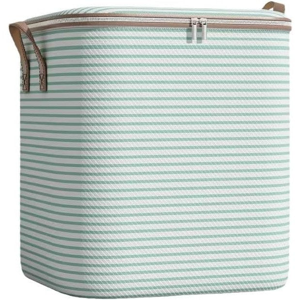Cutie Depozitare Haine si Paturi, Organizator Pliabil cu Fermoar si Manere Ranforsate, Material Textil Rezistent, 180 Litri, 50x50x70 cm, Verde in Dungi