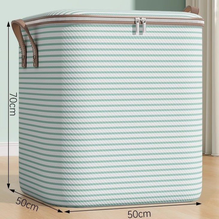Cutie Depozitare Haine si Paturi, Organizator Pliabil cu Fermoar si Manere Ranforsate, Material Textil Rezistent, 180 Litri, 50x50x70 cm, Verde in Dungi