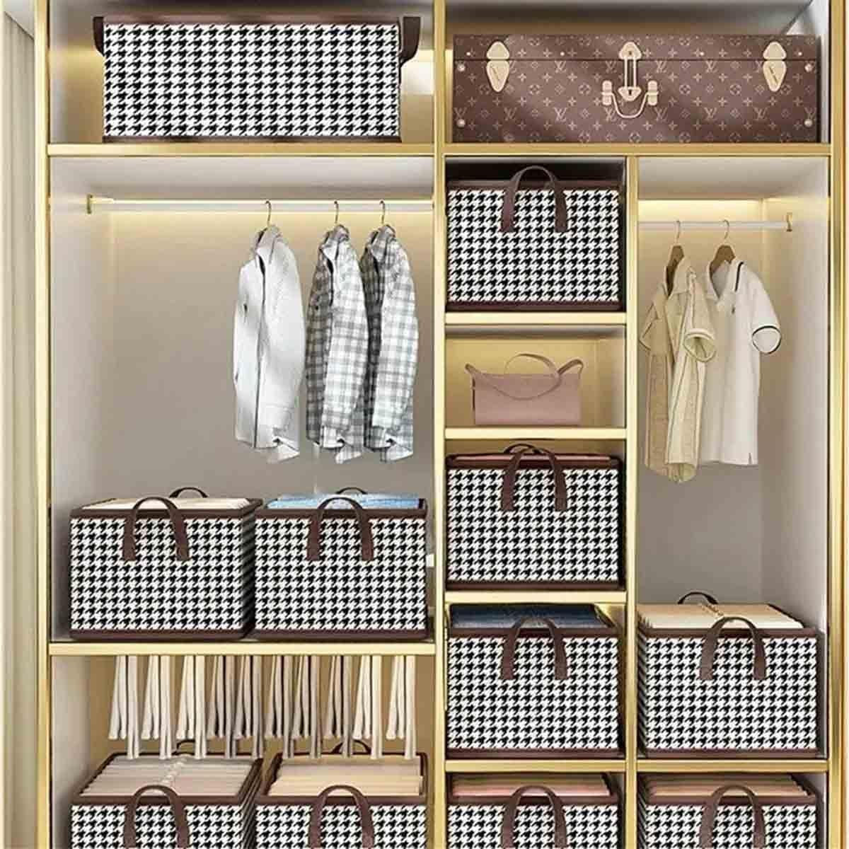 Organizator Dulap Pentru Haine Si Lenjerie, Cutie Depozitare Sosete Si Sutiene, 7 Compartimente, Material Textil, 44x30x20 cm, Alb-Negru