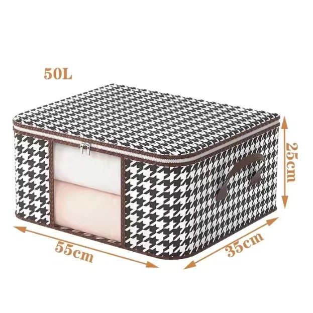 Cutie Depozitare Pliabila, Organizator Haine si Jucarii, Fereastra Transparenta si Fermoar Bidirectional, Material Textil Rezistent, Imprimeu Carouri, 50 L, 55x35x25 cm
