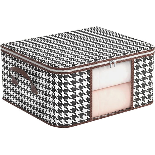 Cutie Depozitare Pliabila, Organizator Haine si Jucarii, Fereastra Transparenta si Fermoar Bidirectional, Material Textil Rezistent, Imprimeu Carouri, 50 L, 55x35x25 cm