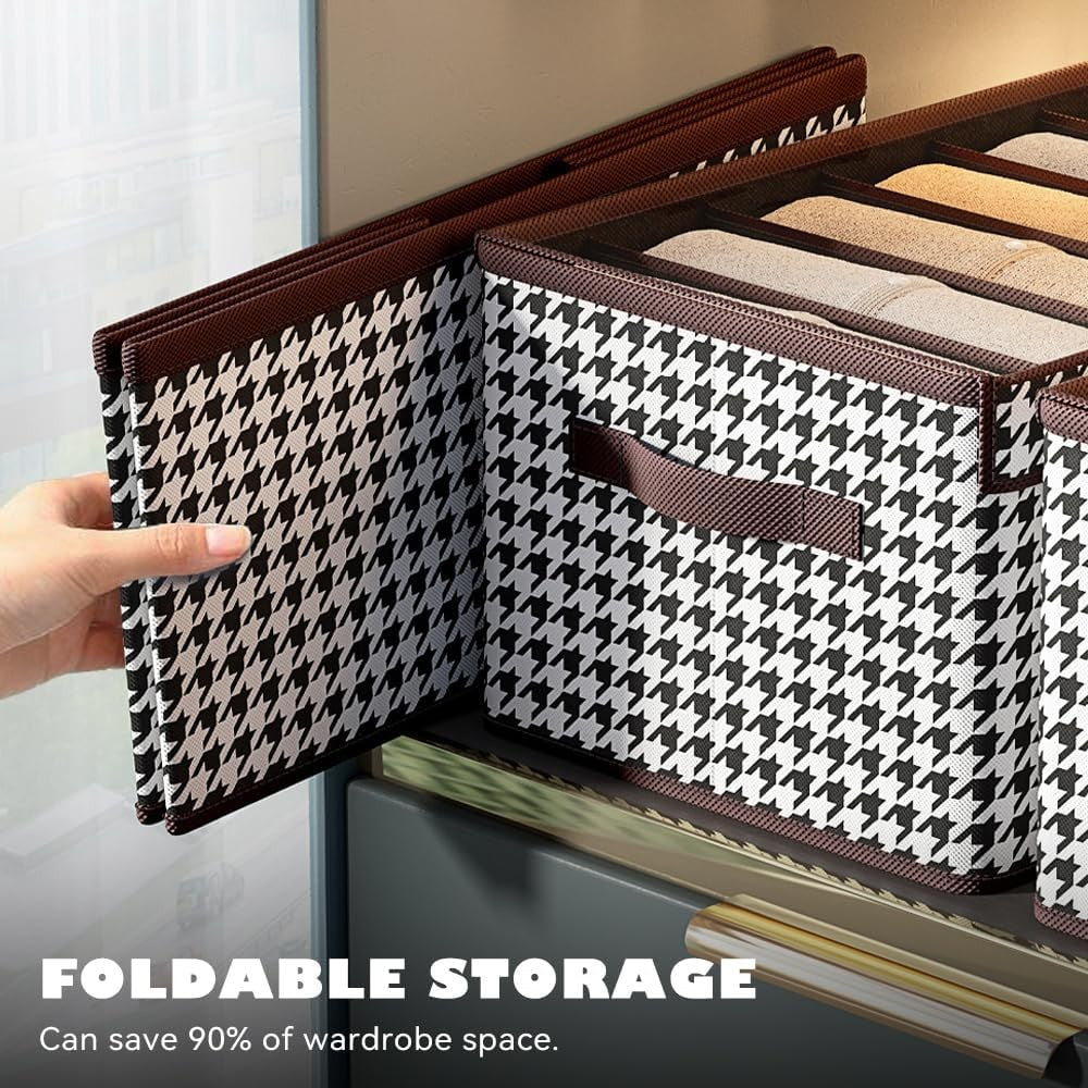 Organizator Depozitare Haine Si Lenjerie, Cutie Compartimentata Pentru Dulap, 9 Compartimente, Material Textil Rezistent, 44x30x20 cm, Alb-Negru
