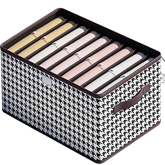 Organizator Depozitare Haine Si Lenjerie, Cutie Compartimentata Pentru Dulap, 9 Compartimente, Material Textil Rezistent, 44x30x20 cm, Alb-Negru