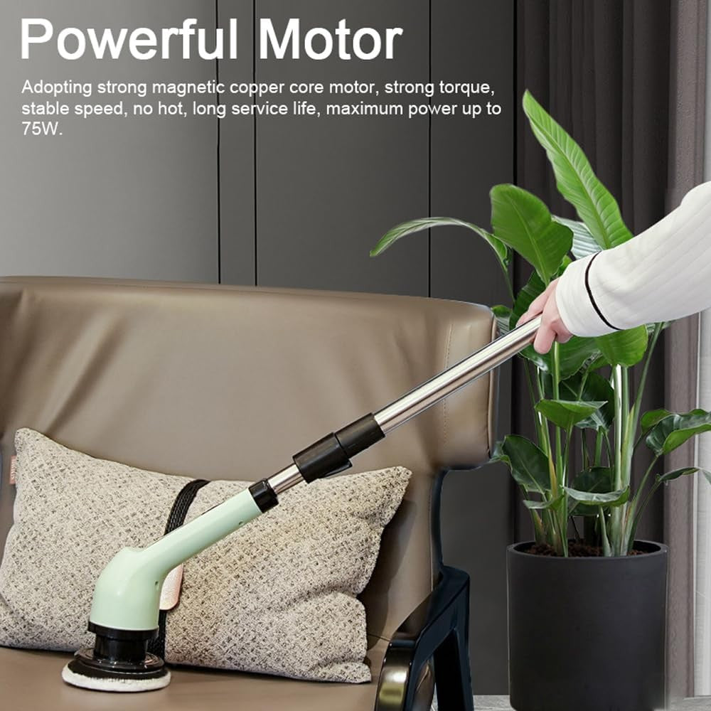 Perie Electrică de Curățare pentru Baie și Bucătărie, Mâner Telescopic 84-127 cm, Acumulator 3000 mAh, Încărcare USB-C, 9 Capete Interschimbabile, Rotire 360 Grade, Verde