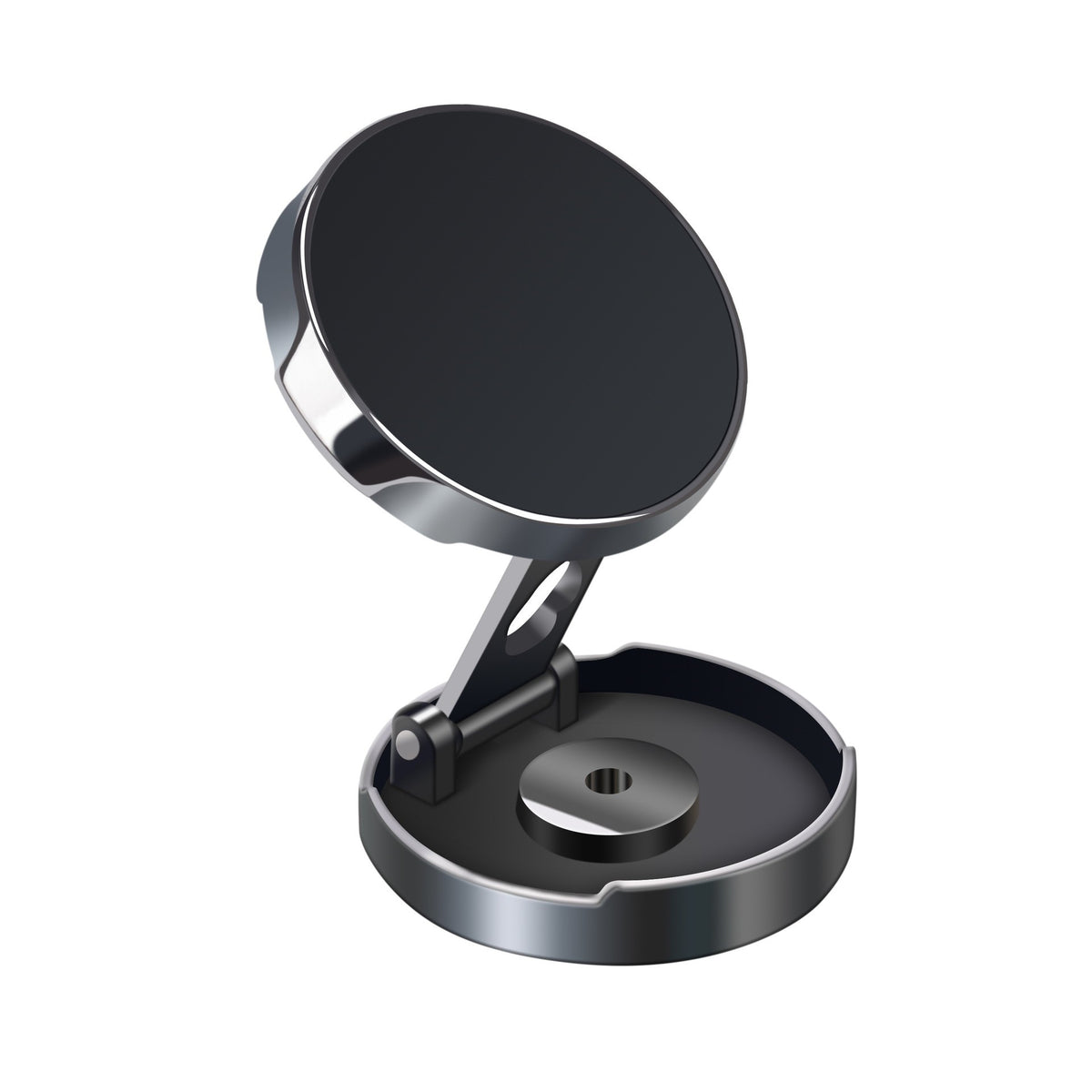 Suport Auto Telefon cu Fixare Magnetica si Montare Adeziva, Rotire 720 Grade, Design Pliabil si Compact, Material ABS si Magnet Neodim, Diametru 4.4 cm, Universal, Negru