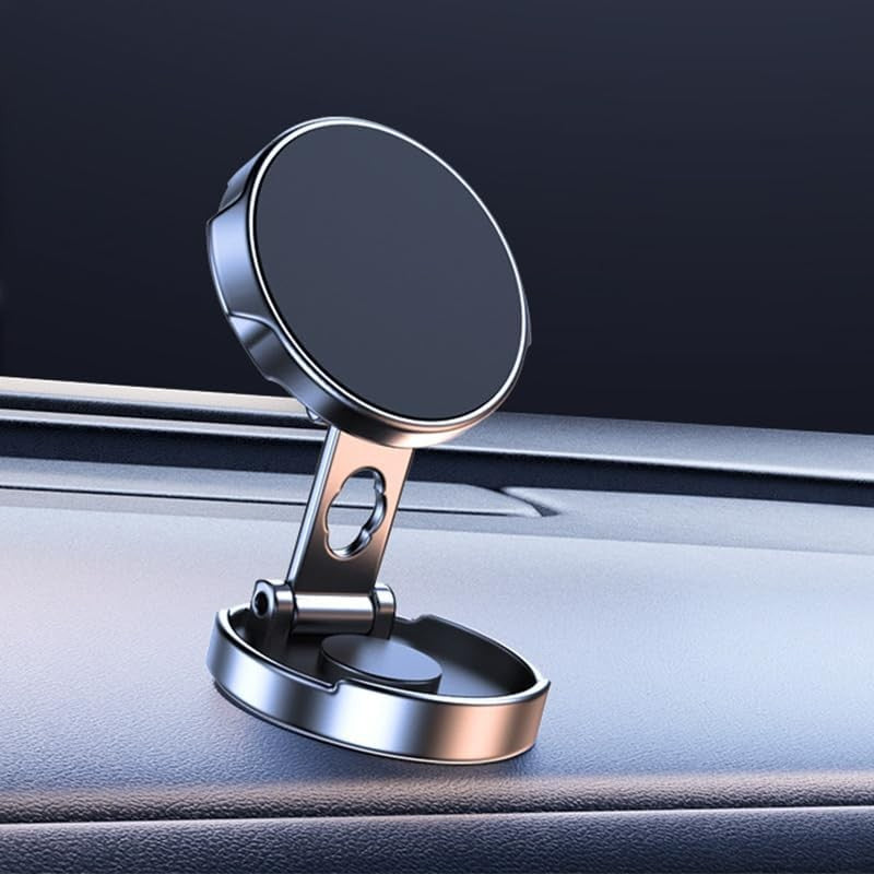 Suport Telefon Auto Magnetic, Pliabil cu Rotire 720 Grade, Fixare cu Adeziv pe Bord, Magnet Neodim si ABS, Diametru 4.4 cm, Universal, Argintiu