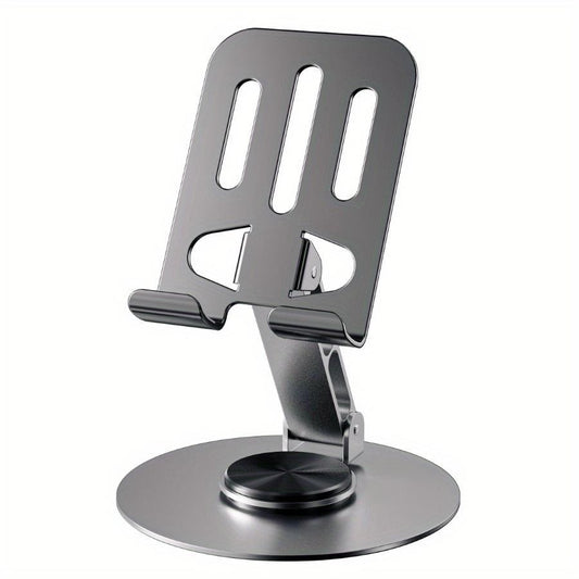 Suport de Birou pentru Telefon si Tableta, Rotire 360 Grade, Design Pliabil si Ergonomic, Constructie din Metal, Universal, 5.7 x 13.5 x 8.7 cm, Gri Metalic