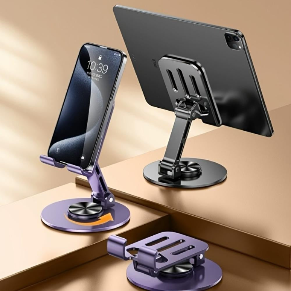 Suport de Birou pentru Telefon si Tableta, Rotire 360 Grade, Design Pliabil si Ergonomic, Constructie din Metal, Universal, 5.7 x 13.5 x 8.7 cm, Gri Metalic