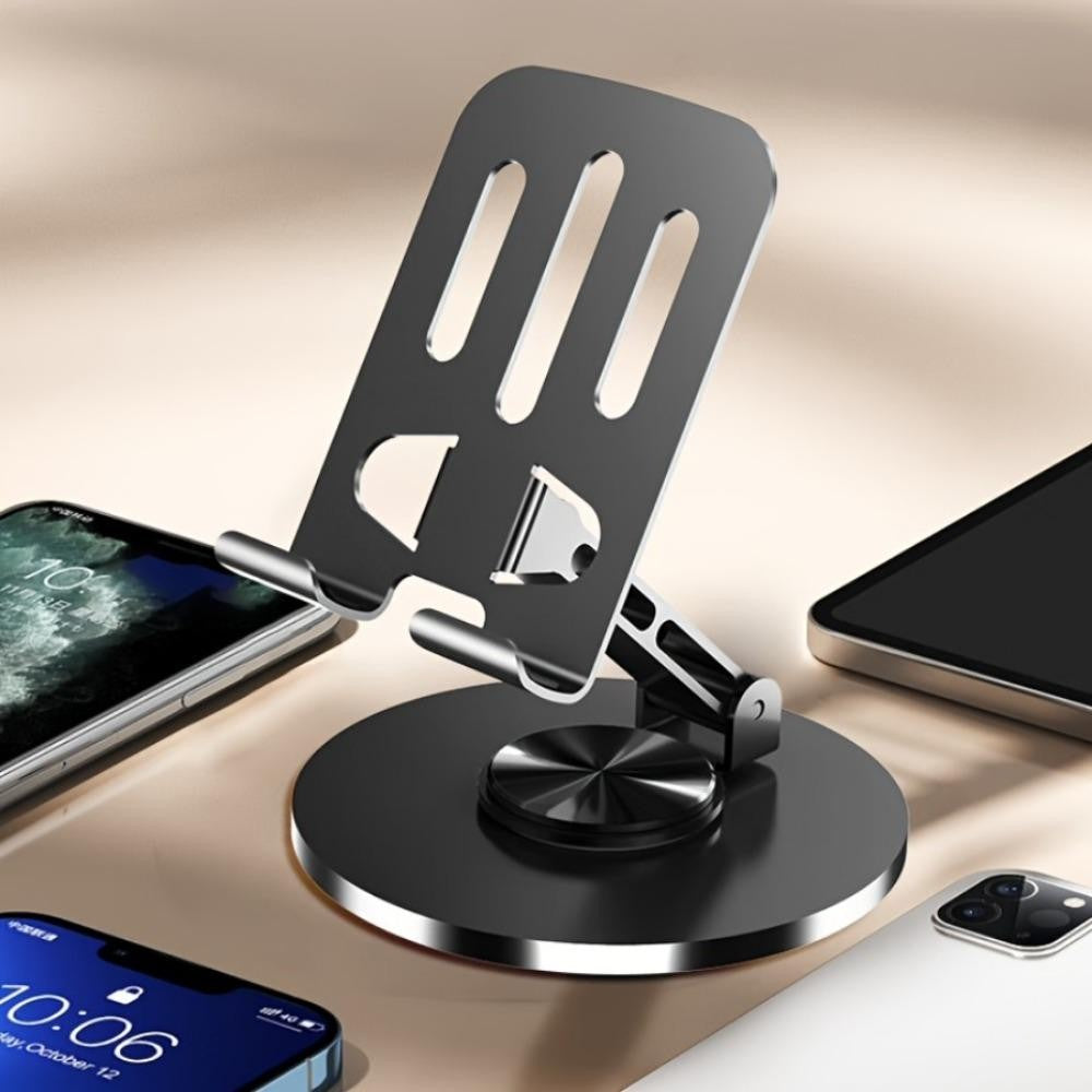 Suport de Birou pentru Telefon si Tableta, Rotire 360 Grade, Design Pliabil si Ergonomic, Constructie din Metal, Universal, 5.7 x 13.5 x 8.7 cm, Gri Metalic