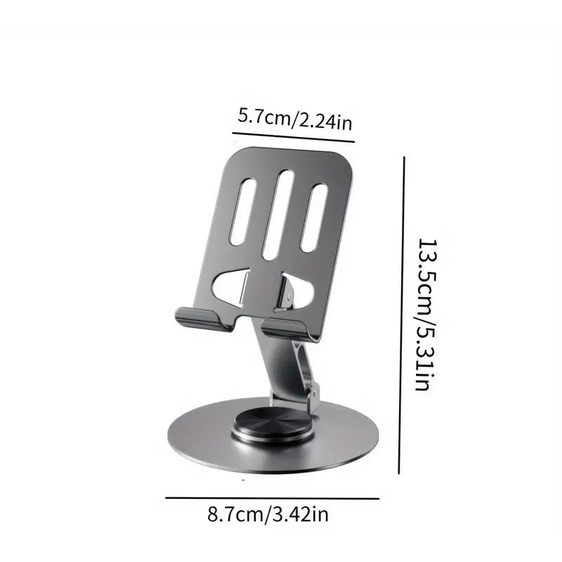 Suport de Birou pentru Telefon si Tableta, Rotire 360 Grade, Design Pliabil si Ergonomic, Constructie din Metal, Universal, 5.7 x 13.5 x 8.7 cm, Gri Metalic