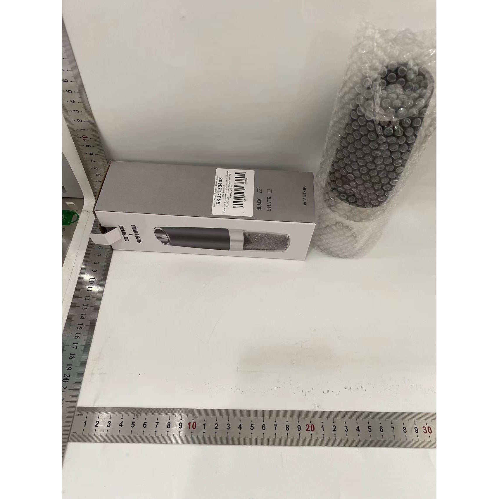 Rasnița Electrica pentru Sare si Piper, Macinare Ajustabila cu Lumina LED, Rezervor Transparent, Carcasa ABS, 20x6.5 cm, Negru/Transparent