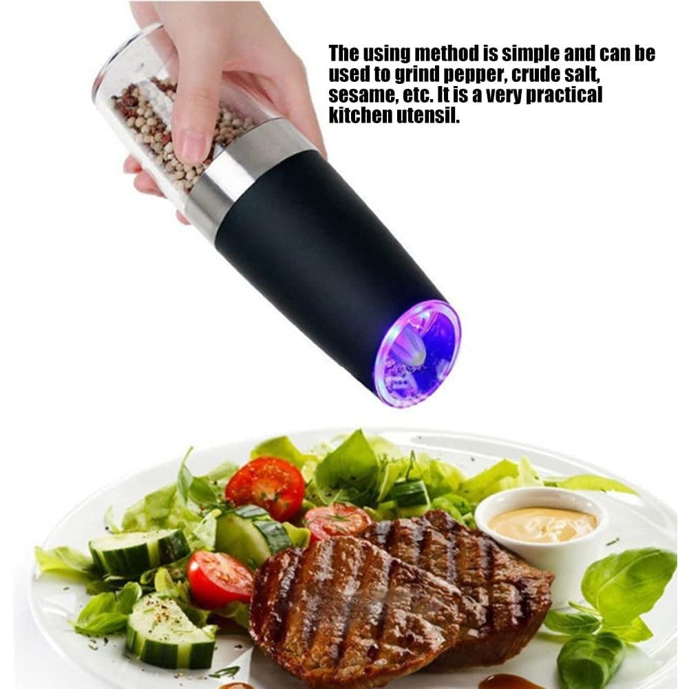 Set 2 Rasnite Electrice pentru Sare si Piper, Macinare Ajustabila si Lumina LED, Functionare pe Baterii, ABS si Recipient Transparent, 20x6.5 cm, Negru/Transparent