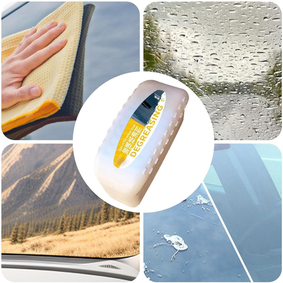 Degresant Auto pentru Parbriz si Geamuri, Agent Curatare Strat Murdarie si Pelicula Ulei, Solutie Intretinere Oglinzi, 120 ml, Alb-Galben