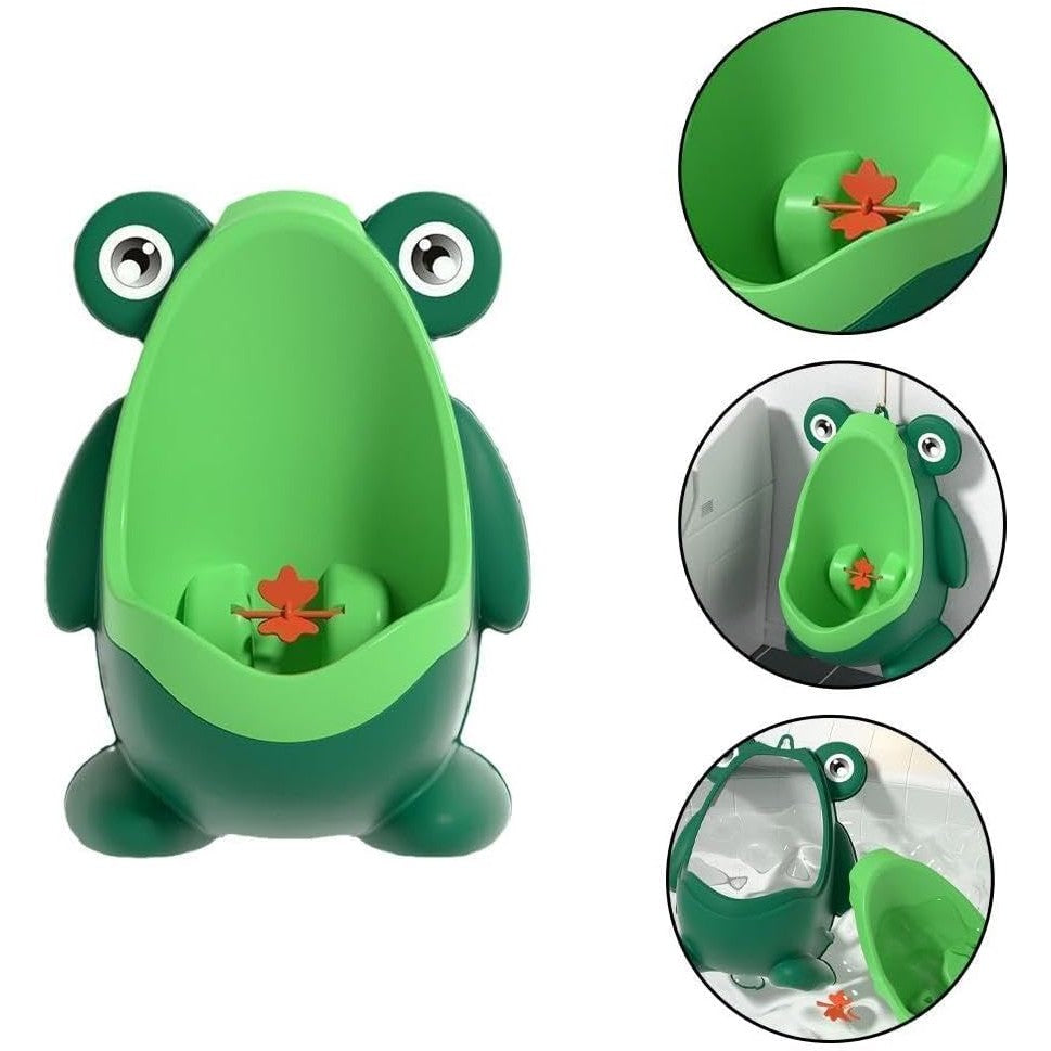 Pisoar pentru Baieti, Forma de Broasca cu Morisca Rotativa, Antrenament Toaleta, Montare cu Ventuze sau Carlig, Plastic Ecologic, Include Perie de Curatare, 29 x 22.5 cm, Verde