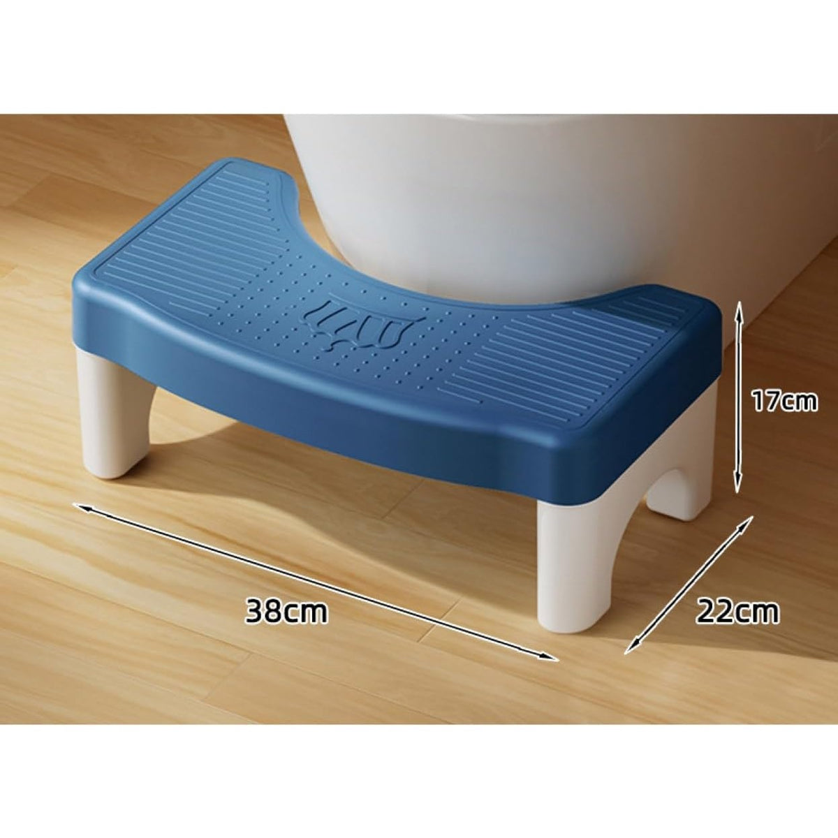 Scaunel WC pentru Pozitie Corecta si Tratament Hemoroizi, Suport Picioare Antiderapant, Taburet Inaltator pentru Adulti si Copii, Plastic PP, 38x22x17 cm, Albastru