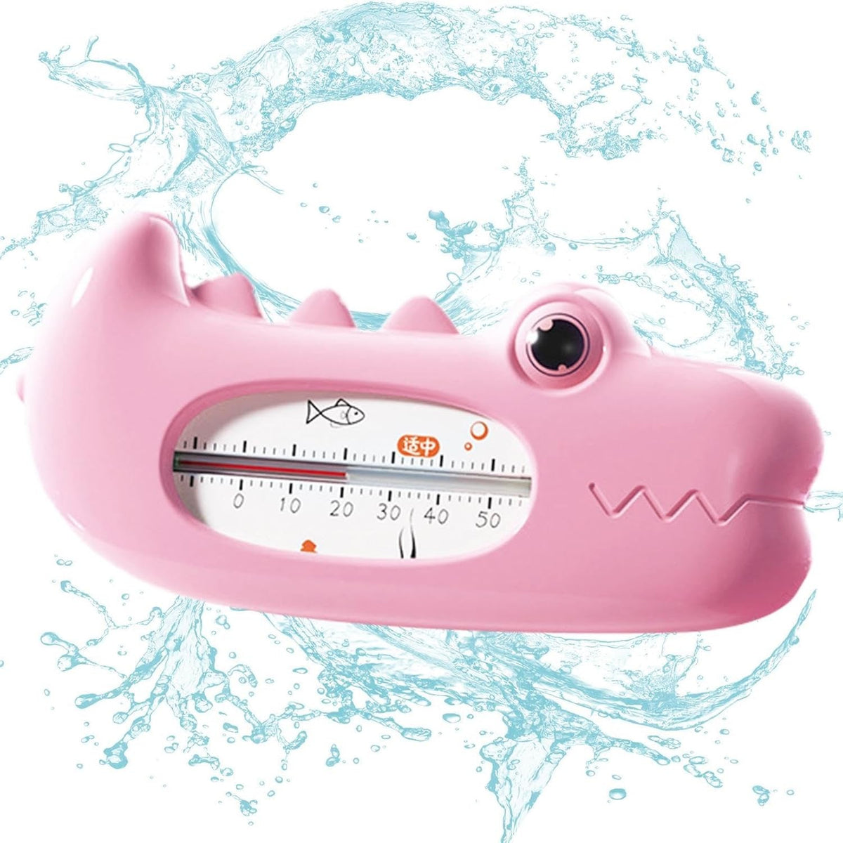 Termometru pentru Baie si Camera, Plutitor si Rezistent la Apa, Model Crocodil Fara Mercur, ABS, 12.5 x 6.5 x 3.7 cm, Roz