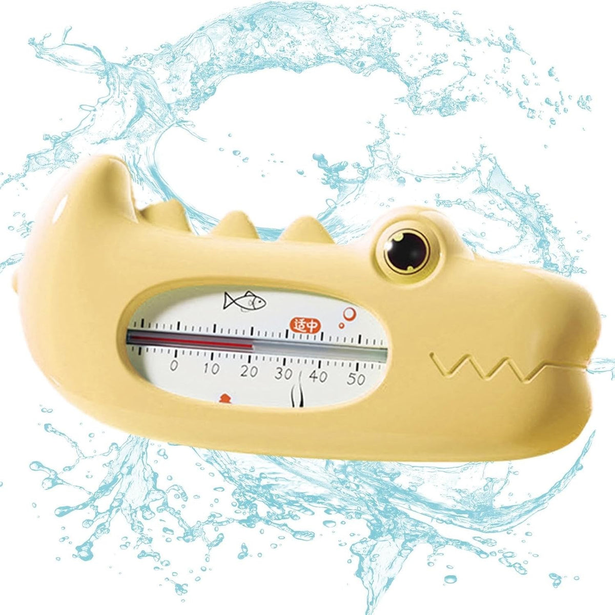 Termometru pentru Baie si Camera, Plutitor si Multifunctional fara Mercur, Material ABS, Model Crocodil, 12.5 x 6.5 x 3.7 cm, Galben