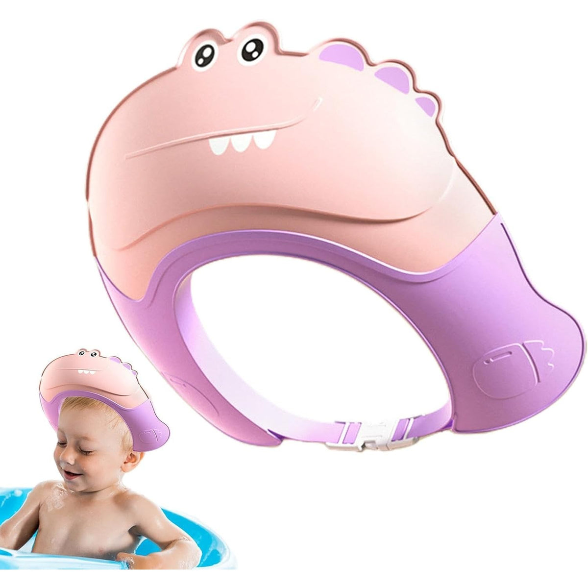 Fippy Casca de Dus pentru Copii, Protectie Ochi si Urechi Impotriva Samponului, Ajustabila, TPE si PP, 0-12 Ani, 20 x 23 cm, Model Crocodil, Roz/Mov