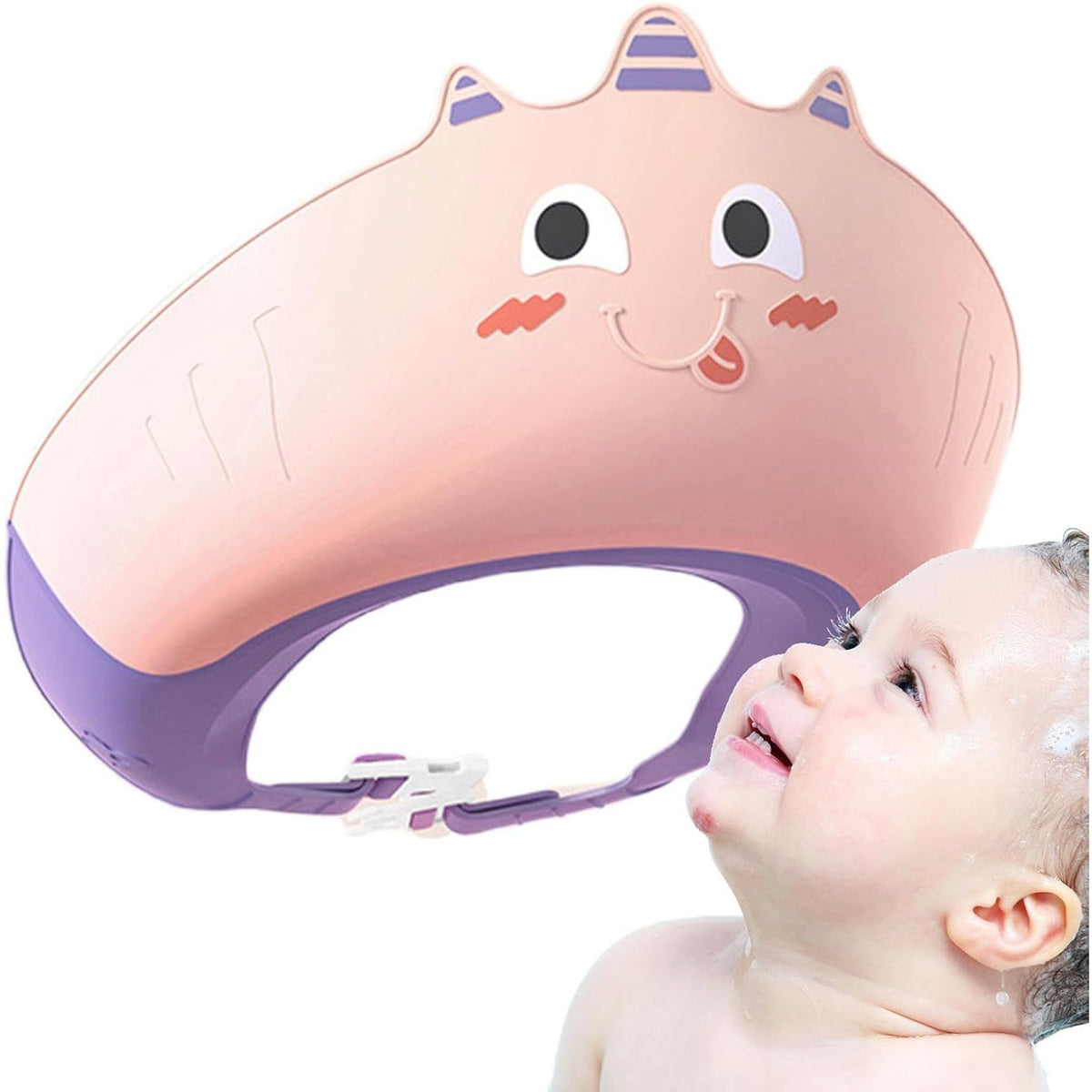Fippy Casca de Dus pentru Copii, Protectie Ochi si Urechi Impotriva Samponului, Marime Ajustabila 0-12 Ani, Material TPE si PP, Model Unicorn, Roz/Mov, 20 x 23 cm