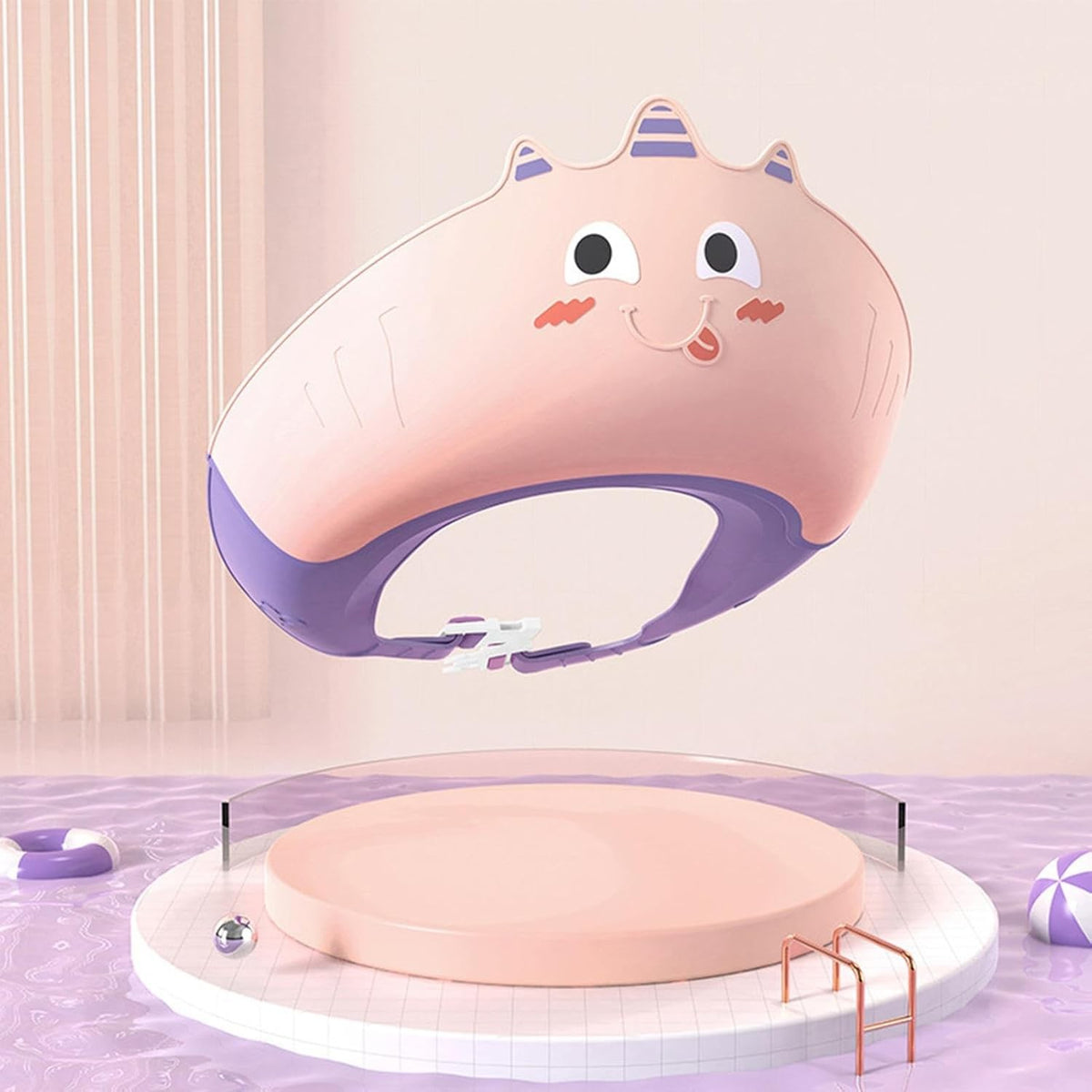 Fippy Casca de Dus pentru Copii, Protectie Ochi si Urechi Impotriva Samponului, Marime Ajustabila 0-12 Ani, Material TPE si PP, Model Unicorn, Roz/Mov, 20 x 23 cm