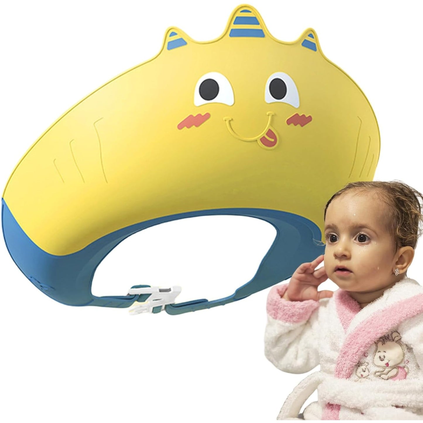 Fippy Casca de Dus pentru Copii, Protectie impotriva Samponului si Apei cu Protectii Urechi, Ajustabila 0-12 Ani, TPE si PP, Model Unicorn, Galben/Albastru