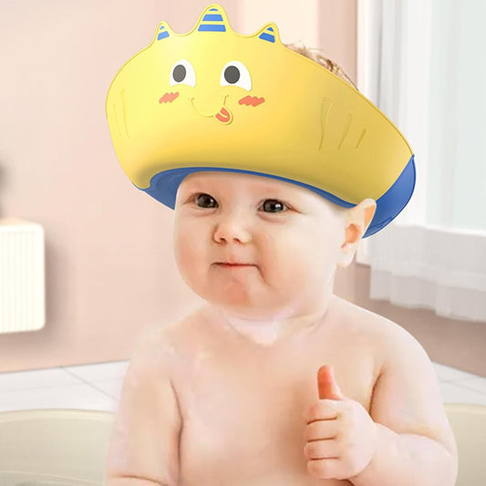 Fippy Casca de Dus pentru Copii, Protectie impotriva Samponului si Apei cu Protectii Urechi, Ajustabila 0-12 Ani, TPE si PP, Model Unicorn, Galben/Albastru