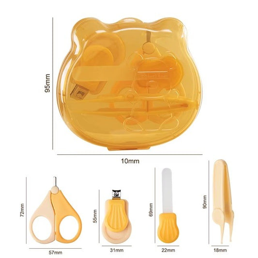 Set Îngrijire Unghii pentru Bebeluși și Nou-Născuți, Trusă Completă cu Foarfece, Unghieră, Pilă și Pensetă, Cutie Depozitare Ursuleț, Plastic și Oțel Inoxidabil, 0 Luni+, Galben