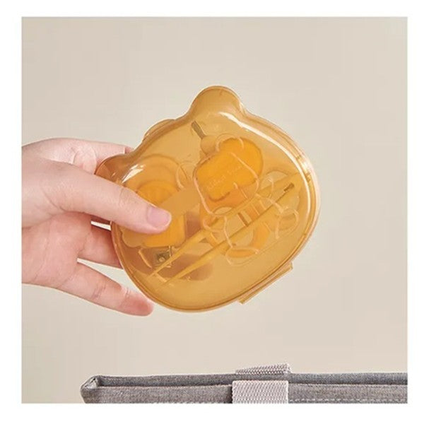 Set Îngrijire Unghii pentru Bebeluși și Nou-Născuți, Trusă Completă cu Foarfece, Unghieră, Pilă și Pensetă, Cutie Depozitare Ursuleț, Plastic și Oțel Inoxidabil, 0 Luni+, Galben