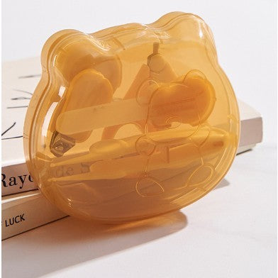 Set Îngrijire Unghii pentru Bebeluși și Nou-Născuți, Trusă Completă cu Foarfece, Unghieră, Pilă și Pensetă, Cutie Depozitare Ursuleț, Plastic și Oțel Inoxidabil, 0 Luni+, Galben