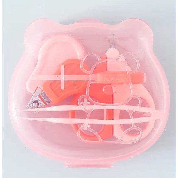 Set Îngrijire Unghii pentru Bebeluși, Trusă Completă cu Unghieră, Foarfece, Pilă și Pensetă, Suport Ursulet, Oțel Inoxidabil și Plastic, 0 Luni+, 10 x 9.5 cm, Roz