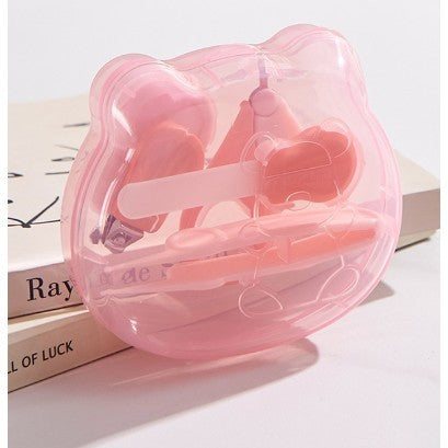 Set Îngrijire Unghii pentru Bebeluși, Trusă Completă cu Unghieră, Foarfece, Pilă și Pensetă, Suport Ursulet, Oțel Inoxidabil și Plastic, 0 Luni+, 10 x 9.5 cm, Roz