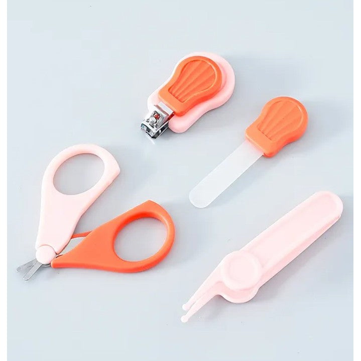 Set Îngrijire Unghii pentru Bebeluși, Trusă Completă cu Unghieră, Foarfece, Pilă și Pensetă, Suport Ursulet, Oțel Inoxidabil și Plastic, 0 Luni+, 10 x 9.5 cm, Roz