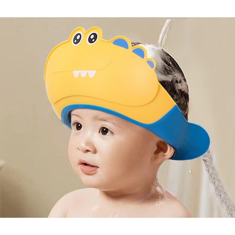 Fippy Casca de Dus pentru Copii, Protectie Baie Impotriva Samponului si Apei, Design Crocodil cu Protectii Urechi, Marime Ajustabila 0-12 Ani, Material TPE si PP, 20 x 23 cm, Galben/Albastru