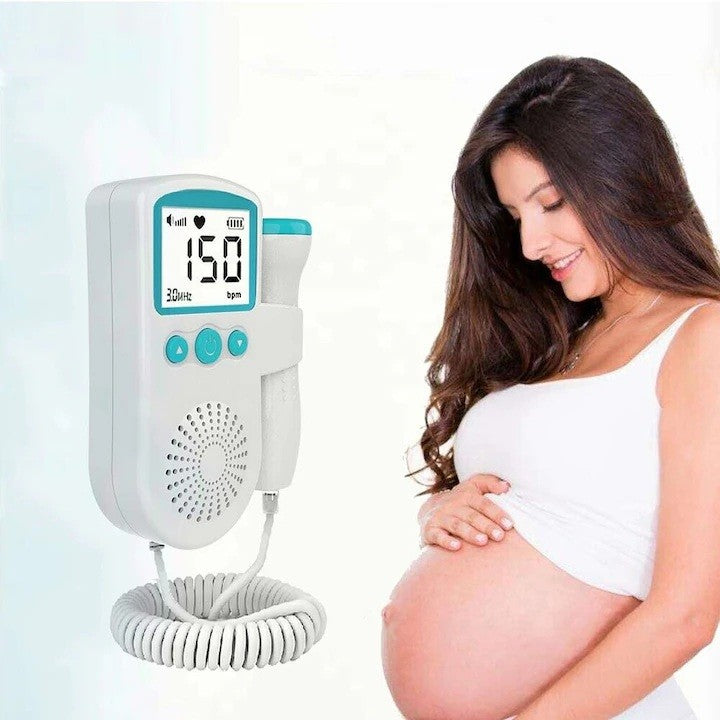 Monitor Fetal Doppler Portabil, Dispozitiv Monitorizare Sarcina si Ritm Cardiac, Ecran LCD 4.5 cm, Sonda Impermeabila 3.0 MHz, Material ABS, 12.8 x 9.6 x 3 cm, Verde