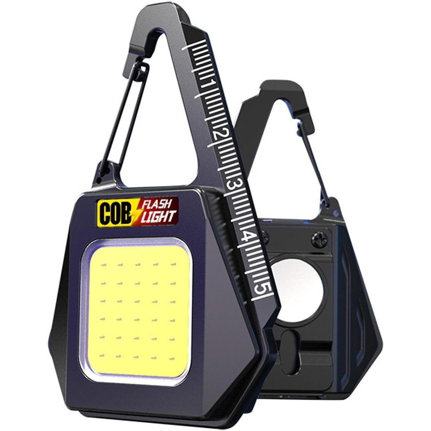 Lanterna Tip Breloc LED COB, Incarcare USB-C, Spate Magnetic si Rigla de Masurat, Rezistenta la Apa, ABS, 500 Lumeni, 5W, 500 mAh, Negru si Galben