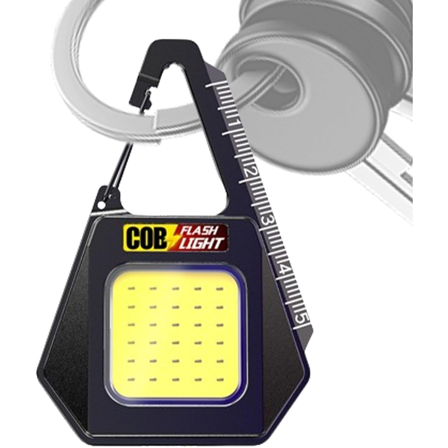 Lanterna Tip Breloc LED COB, Incarcare USB-C, Spate Magnetic si Rigla de Masurat, Rezistenta la Apa, ABS, 500 Lumeni, 5W, 500 mAh, Negru si Galben