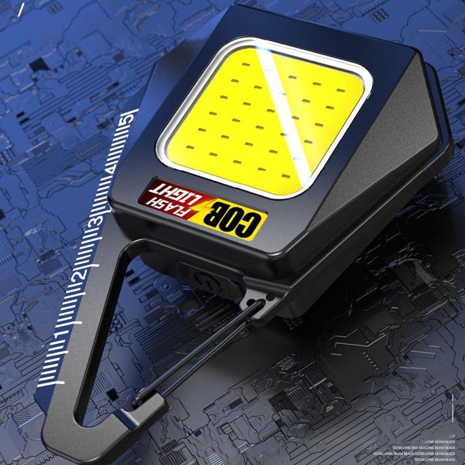 Lanterna Tip Breloc LED COB, Incarcare USB-C, Spate Magnetic si Rigla de Masurat, Rezistenta la Apa, ABS, 500 Lumeni, 5W, 500 mAh, Negru si Galben