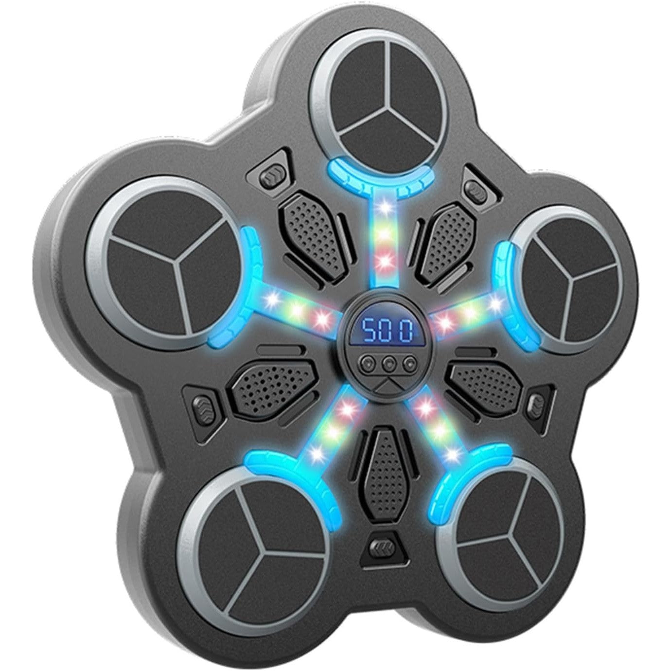 Jucarie de Boxat Interactiva pentru Copii cu Muzica si Lumini, Aparat de Box cu 5 Tinte, Bluetooth, Incarcare USB, Fixare cu Ventuze, Manusi Incluse, 33x33x4.5 cm, Negru